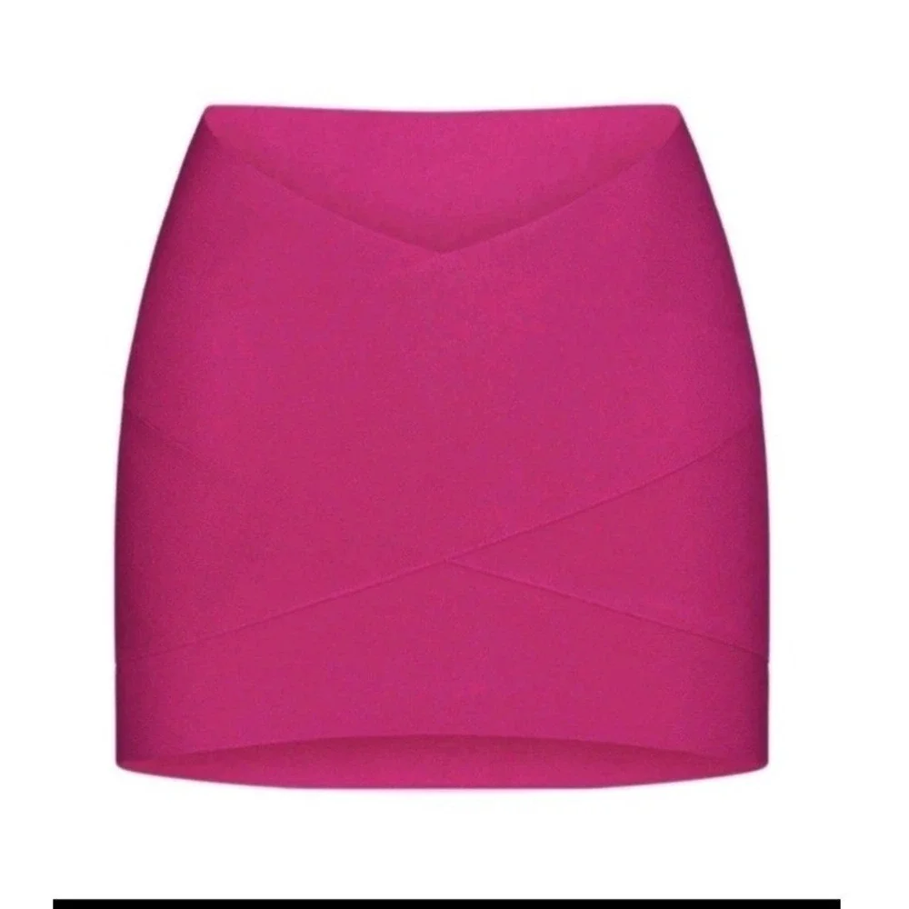 Skims Hot Pink Bandage Swim Mini Skirt‎ Bodycon Crossover Stretchy Ribbed Pink